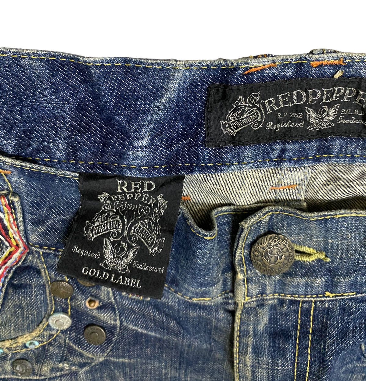 If Six Was Nine Rare Design Vintage Brand Red Pepper Flared Jeans 1990s Size US 32 / EU 48 - 11 Thumbnail