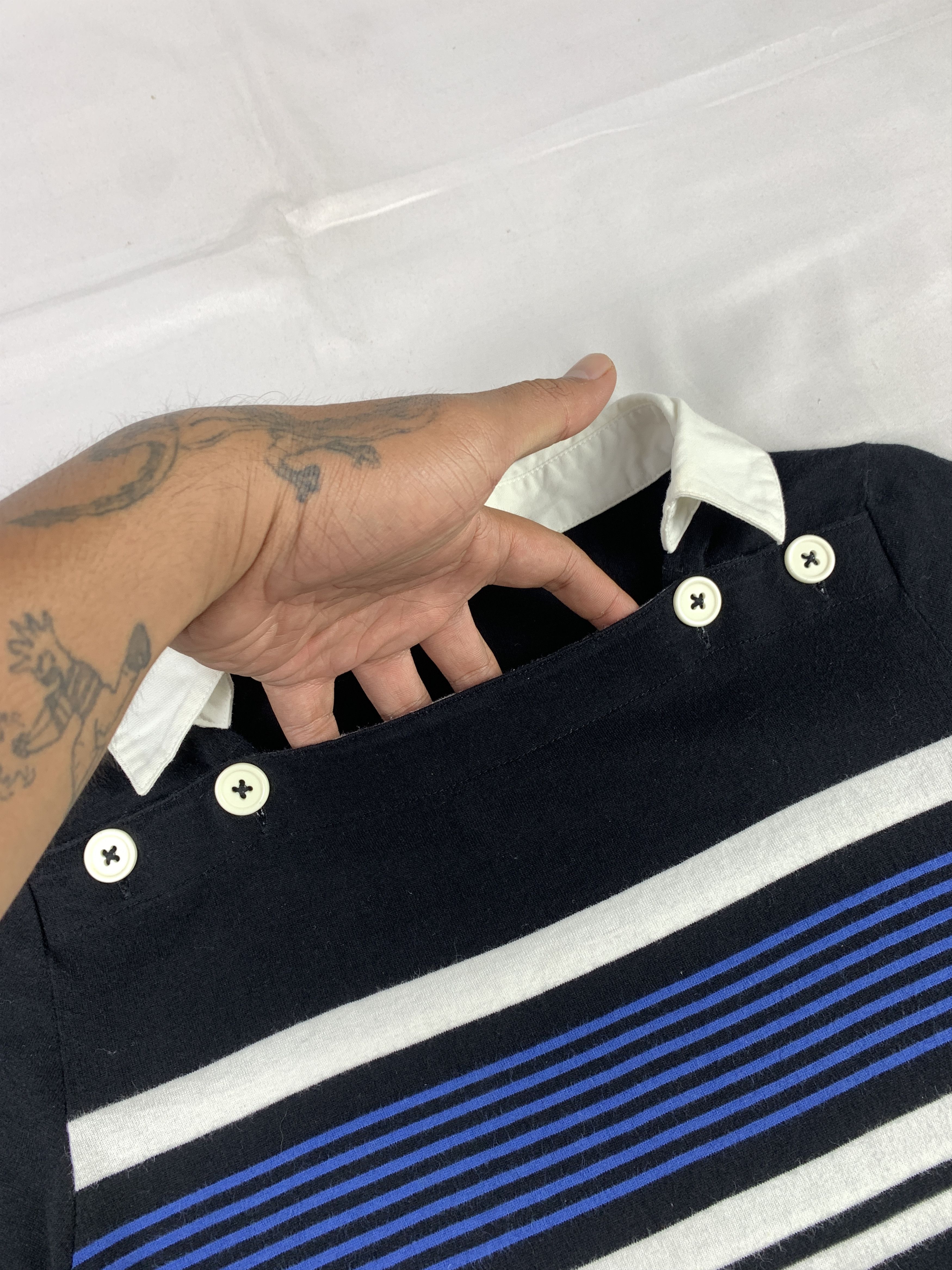 Japanese Brand HusHush Black Stripes Decorativ Shoulders Polo (M) Size M / US 6-8 / IT 42-44 - 4 Thumbnail