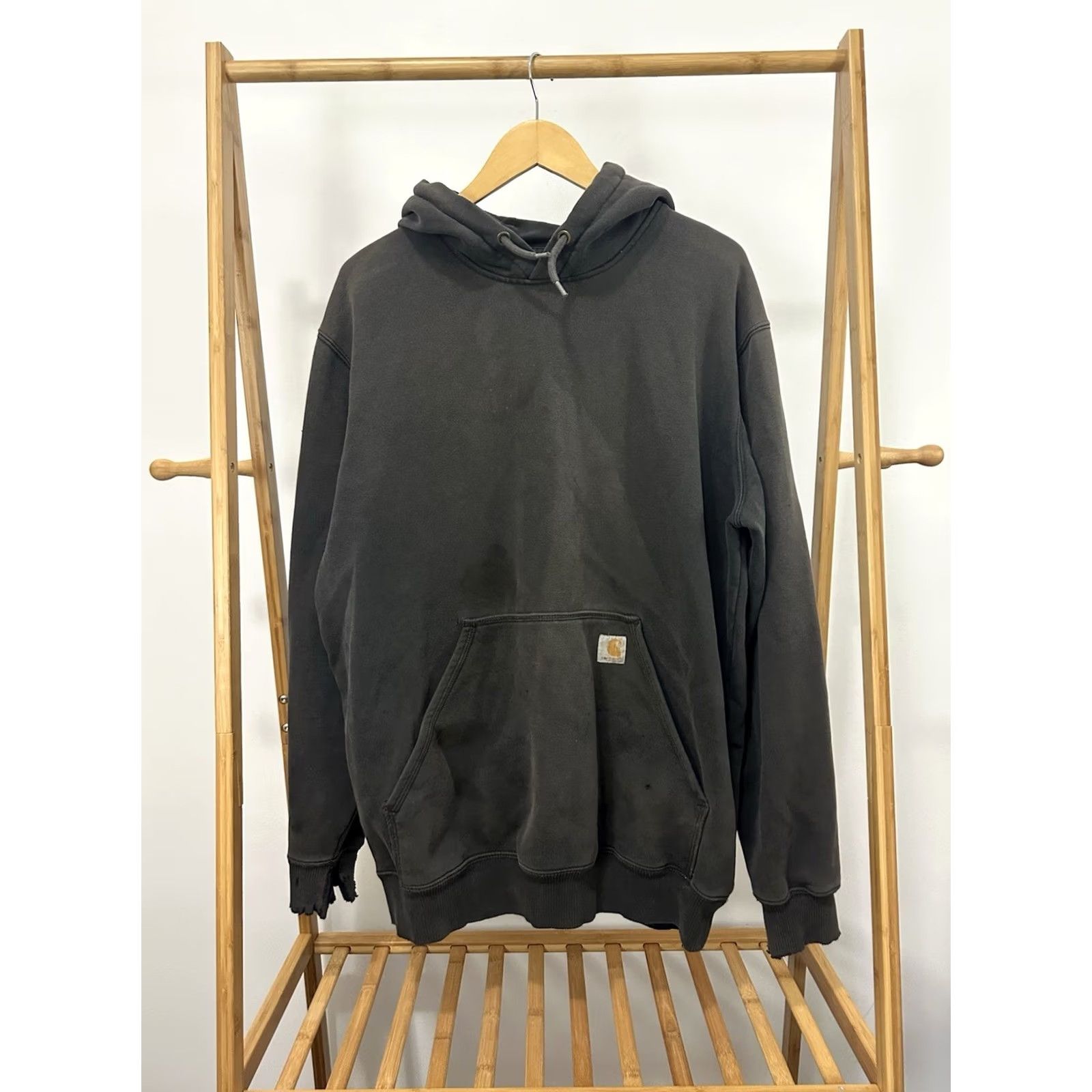 Carhartt VTG Carhartt Gradient Sun Faded Black Thick Worn Hoodie Sweatshirt LT Tall Mens Pullover Size L Tall Black Distressed Crewneck Hoodie Size US L / EU 52-54 / 3 - 2 Thumbnail