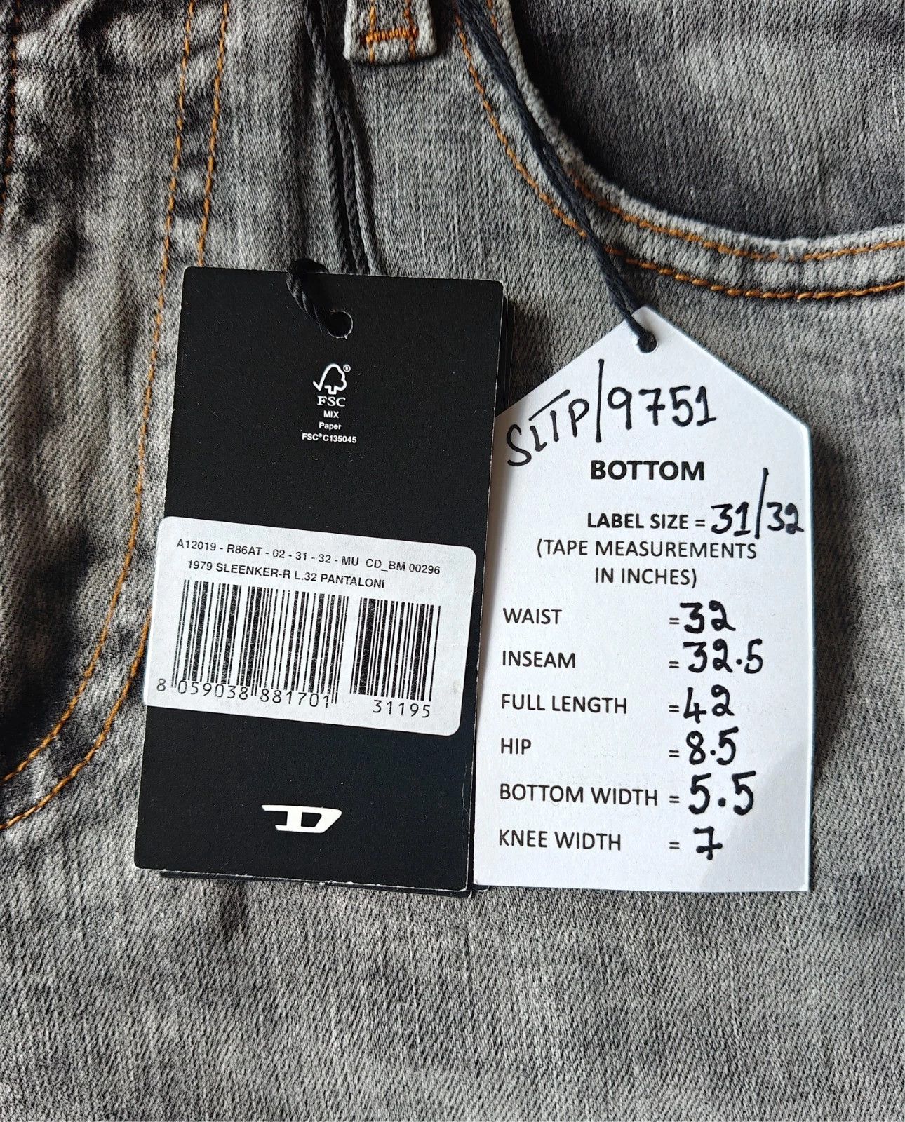 Diesel Diesel 1979 SLEENKER-R L.32 MENS JEANS SLTP/9751 Size US 31 - 6 Thumbnail