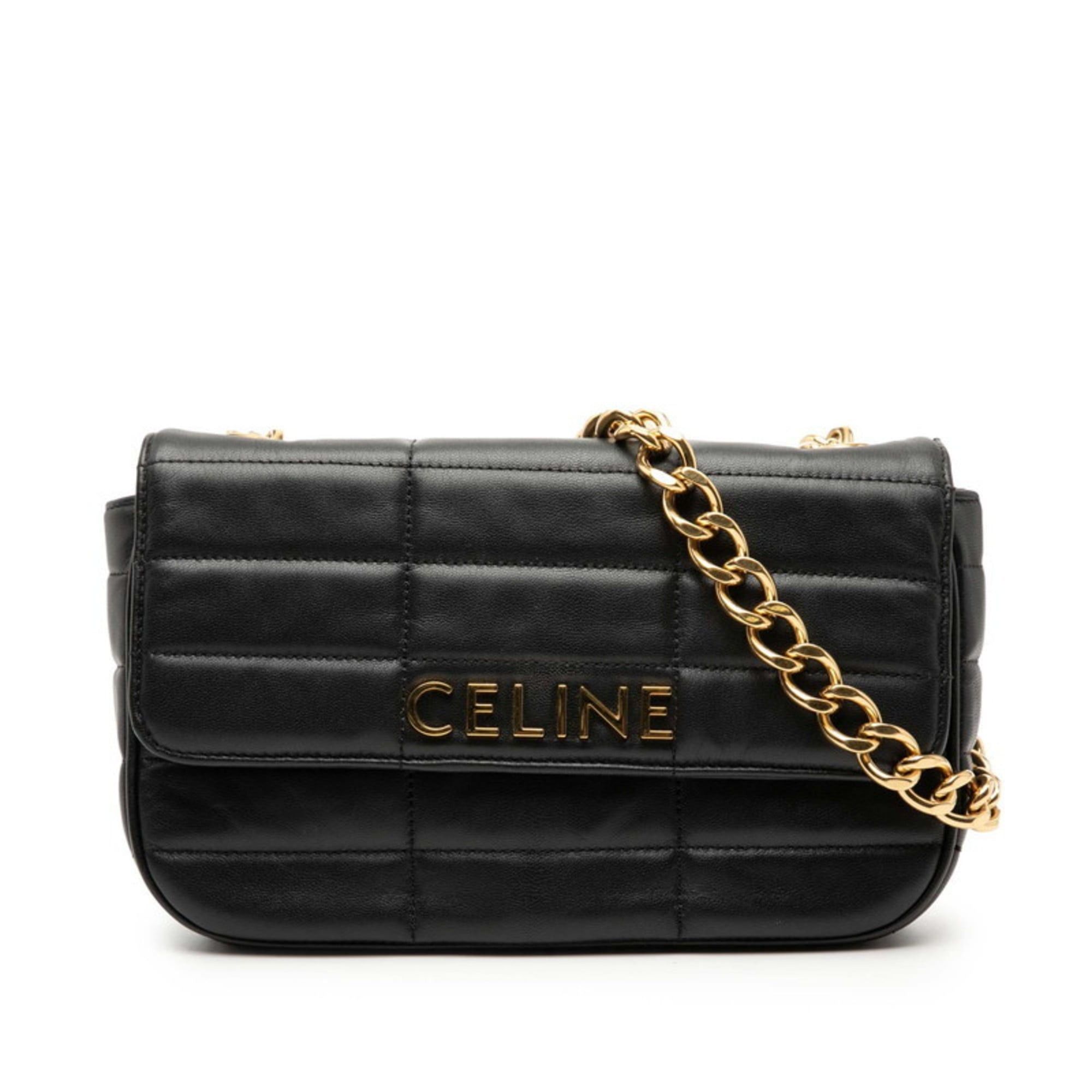 Celine Matelasse Monochrome Chain Shoulder Bag in Black Leather for Women