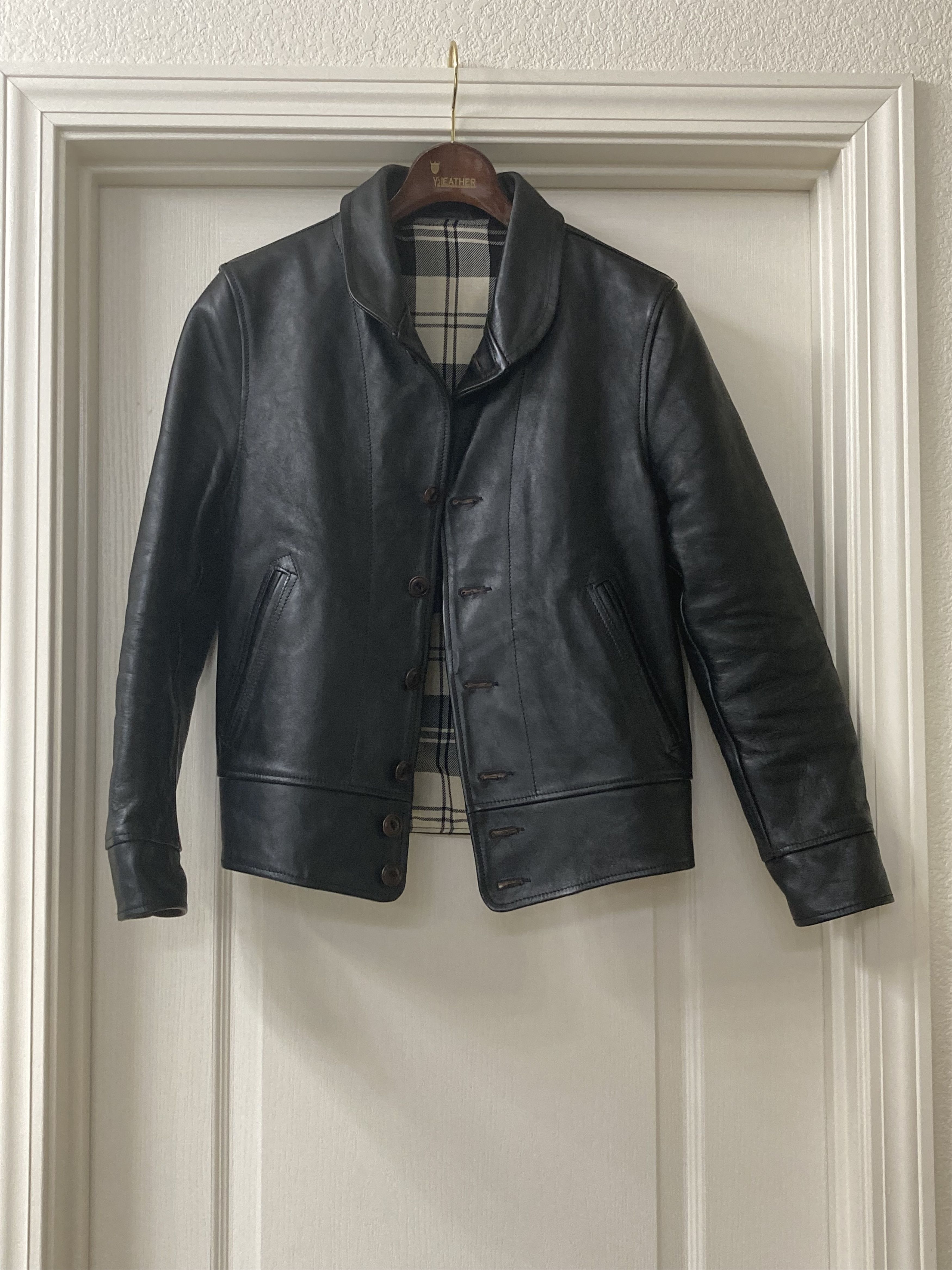 image of Bill Kelso Heron Black Shinki Leather Jacket Size 36, Men's