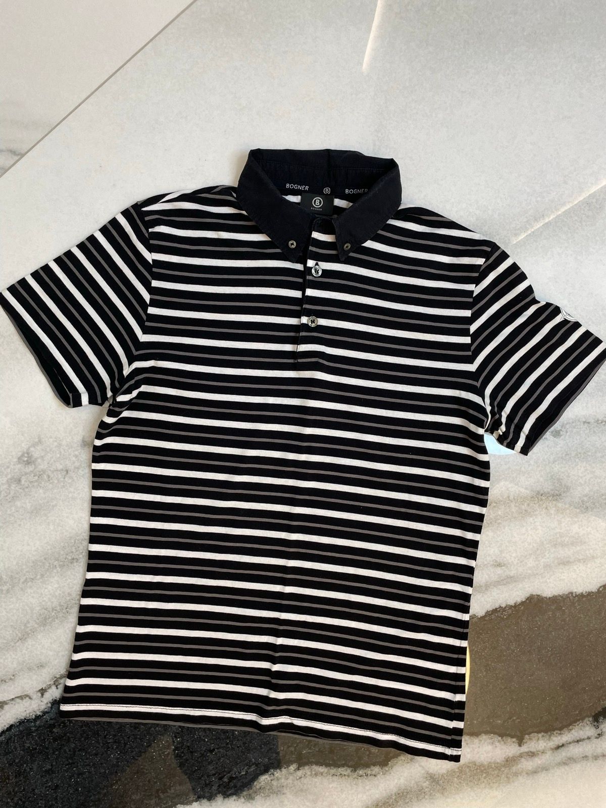 Pre-owned Bogner Polo T Shirt Black And White Striped Lines In Black/white