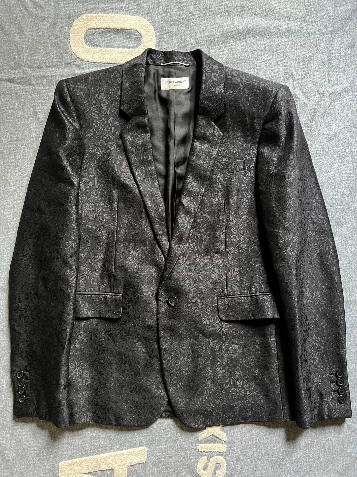 Saint Laurent Paris Saint Laurent Black Floral Jacquard Blazer Size US M / EU 48-50 / 2 - 1 Thumbnail
