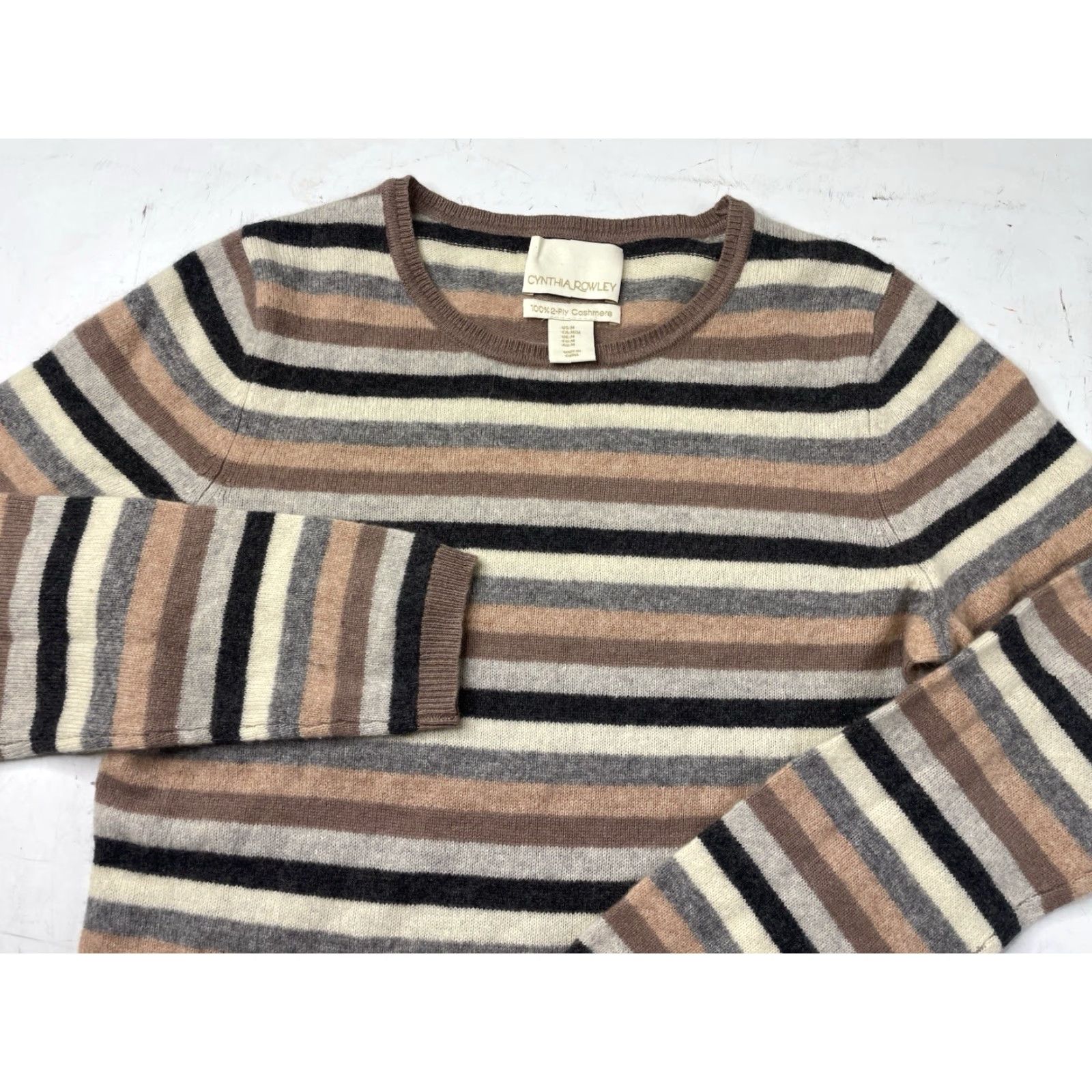 Cynthia Rowley Cynthia Rowley Sweater Womens Medium Striped Cashmere Crew Neck Pullover 2-Ply Multicolor Size M / US 6-8 / IT 42-44 - 2 Thumbnail