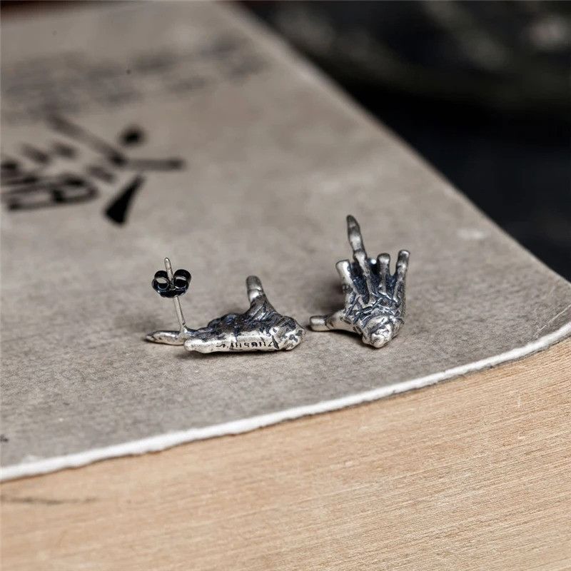 Jewelry Middle Finger Stud Earrings 925 Sterling Silver Ear Gift Size ONE SIZE - 4 Thumbnail