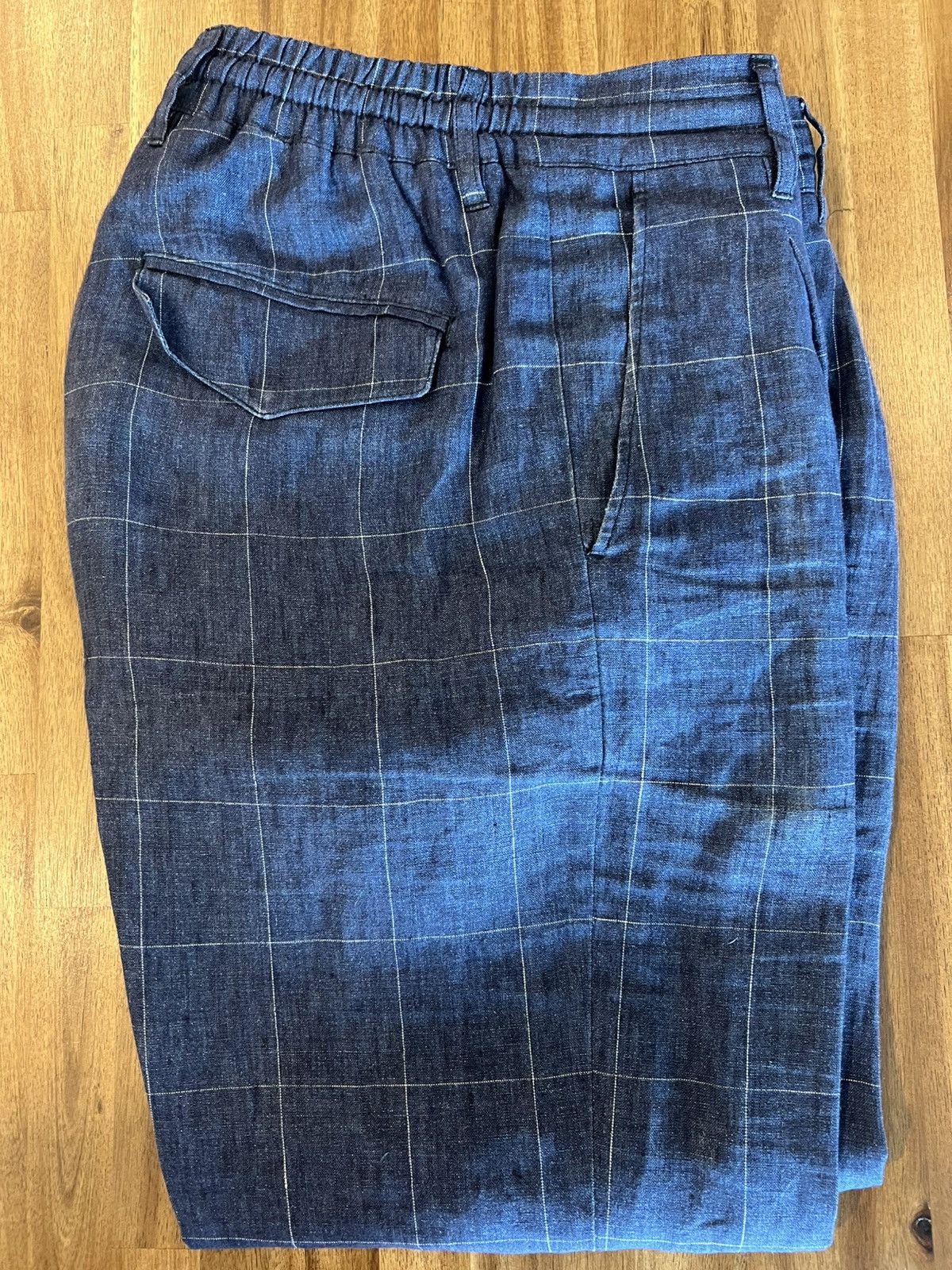 Eleventy Eleventy Blue Window Pane Linen Pants 32W Drawstring Pleated Size US 32 / EU 48 - 2 Thumbnail