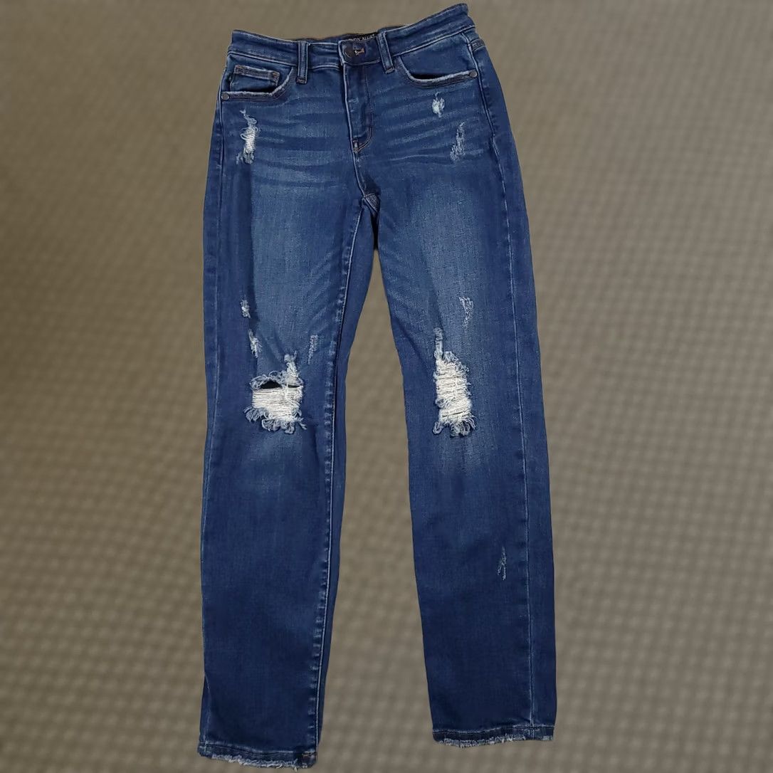 Denime Judy Blue Jeans Women's Blue Slim Fit Stretch Denim Mid-Rise 3/26 Distressed Size 26" / US 2 / IT 38 - 1 Thumbnail