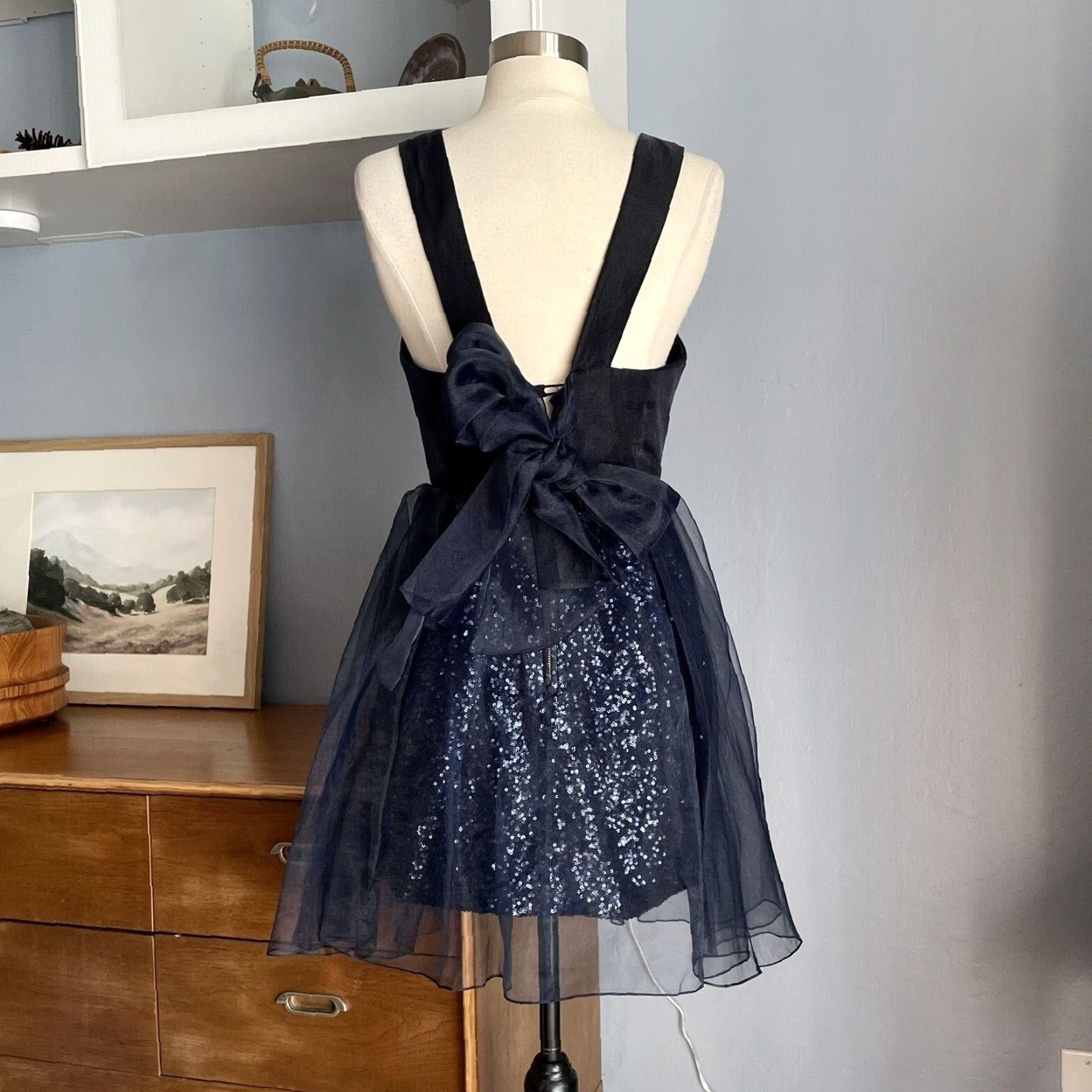 Vintage Sretsis Butterfly Sequins Dress Whimsical Fairy Gothic Blue Dress Short US 6 Womens Size M / US 6-8 / IT 42-44 - 6 Thumbnail