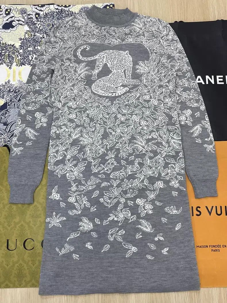 Hermes Hermes Grey Cashmere Printed Dress Size XS / US 0-2 / IT 36-38 - 1 Thumbnail