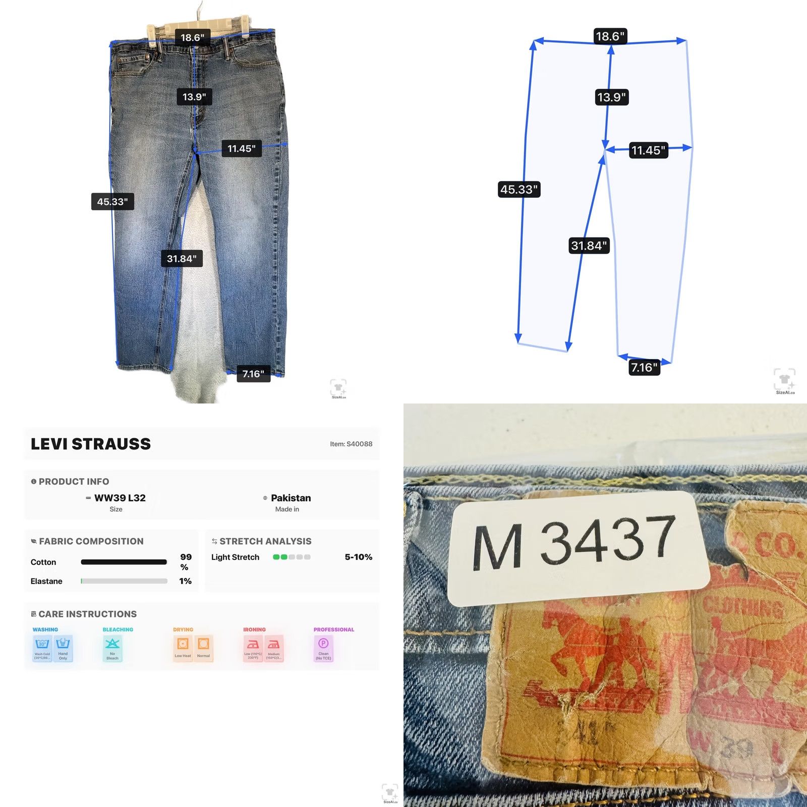 Levi's Levi's Jeans Men 39x32 Blue Light Wash Straight Regular Stretch Zip Fly 5-Pocket Denim USA 500 Series Mens Size US 39 - 9 Thumbnail