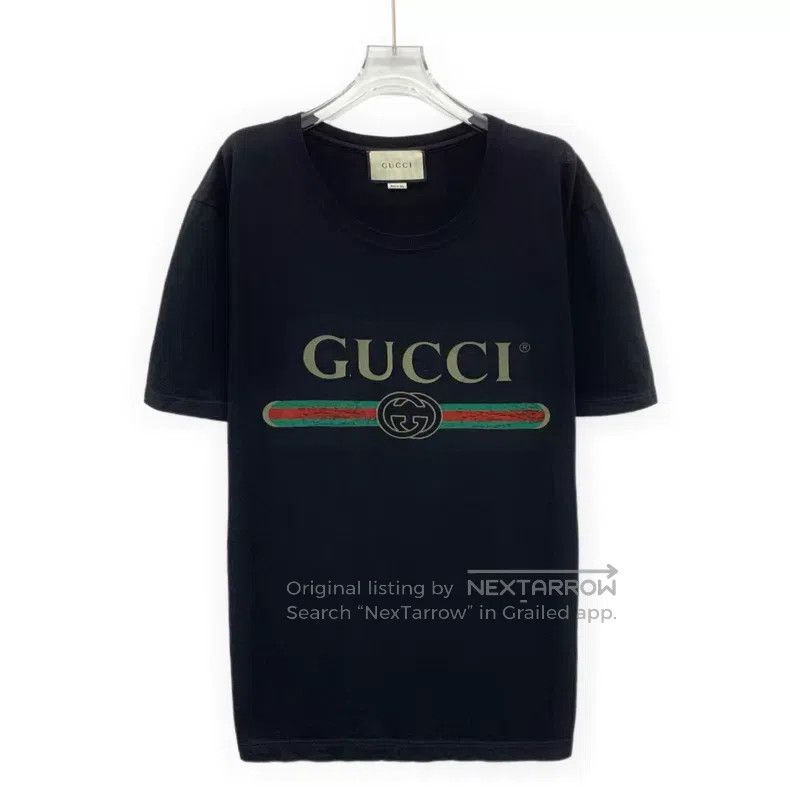 Gucci Gucci Black striped logo letter print cotton round-neck sh Size S / US 4 / IT 40 - 1 Thumbnail