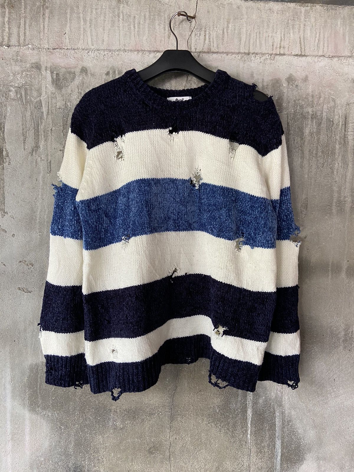 image of Beauty Beast x If Six Was Nine Avail Grunge Distressed Striped Knit in Blue (Size Medium)