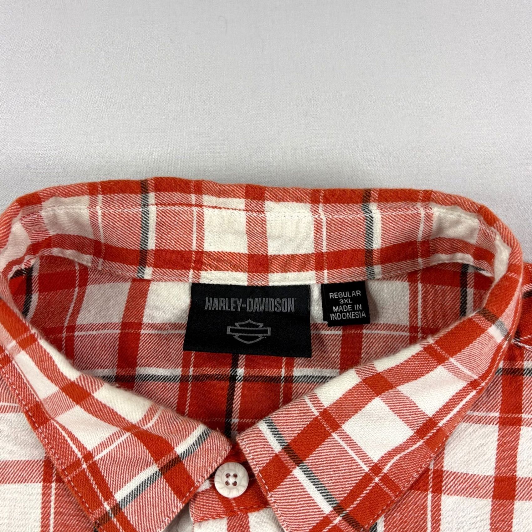 Harley Davidson Harley-Davidson Shirt Mens 3XL Orange Plaid Button-Up Short Sleeve Biker Casual Shirt Mens Size US XXL / EU 58 / 5 - 3 Thumbnail