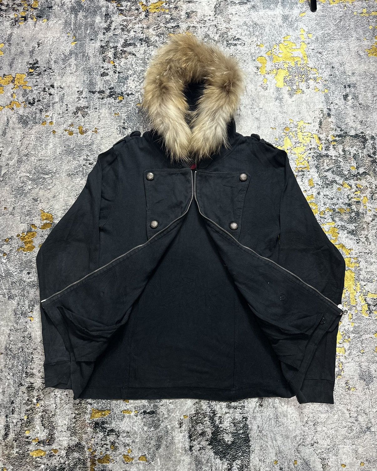 14th Addiction JAPANESE QUASH BIG STUDDED FUR JACKET HOODIE GOA LGB STYLE Size US M / EU 48-50 / 2 - 3 Thumbnail