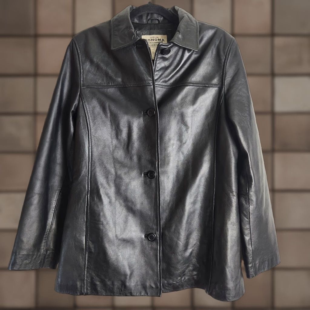 Vintage VINTAGE Sonoma Women's Coat Leather Buttonfront Black M Size M / US 6-8 / IT 42-44 - 1 Thumbnail