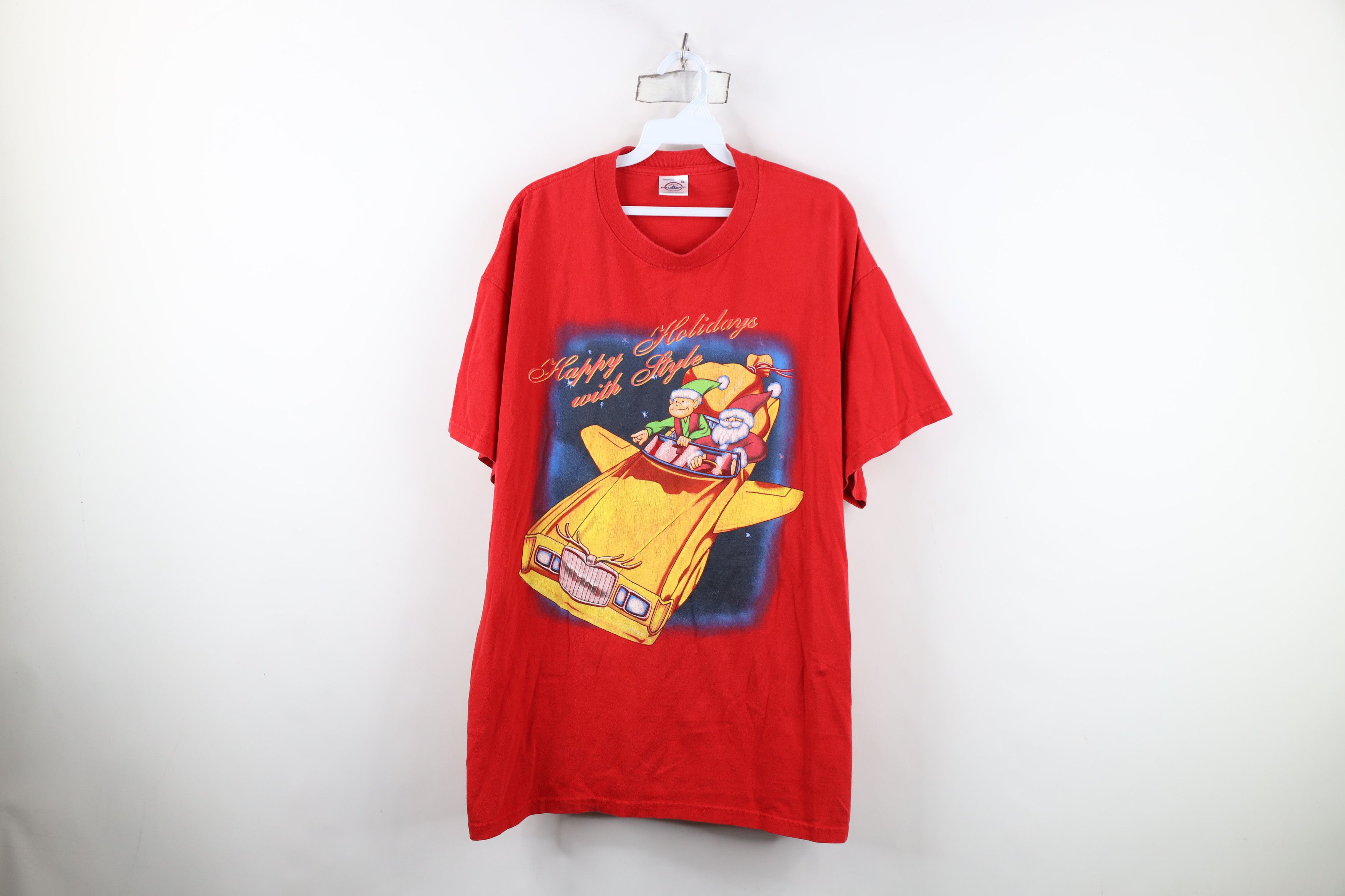 Vintage Vintage 90s Christmas Happy Santa Sports Car T-Shirt Red Size US XL / EU 56 / 4 - 1 Thumbnail