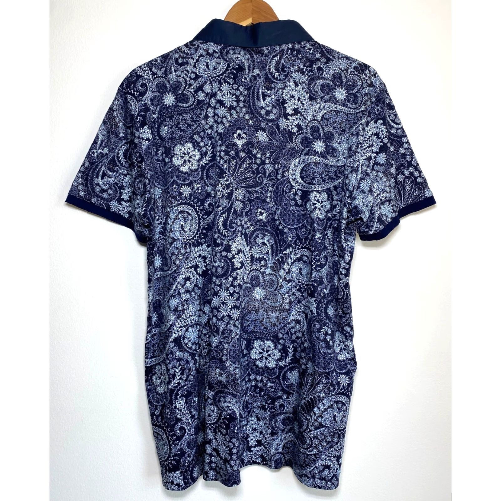 Au Noir Au Noir Polo Shirt Navy Vector Polo Shirt Mens XL Cotton Short Sleeve Collared Button 100% Mercerized Cotton Paisley Vintage City Classic Size US XL / EU 56 / 4 - 3 Thumbnail