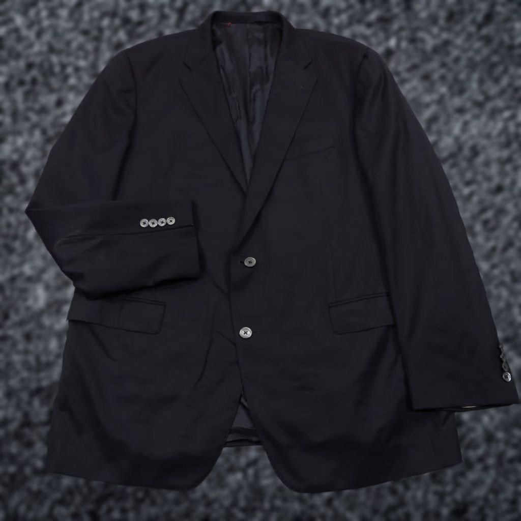 Vintage Samuelsohn Blazer Jacket Men 48L Navy Wool Solid Notch Lapel Single-Breasted Two-Button 4-Button Long Modern Classic Size 48R - 1 Thumbnail