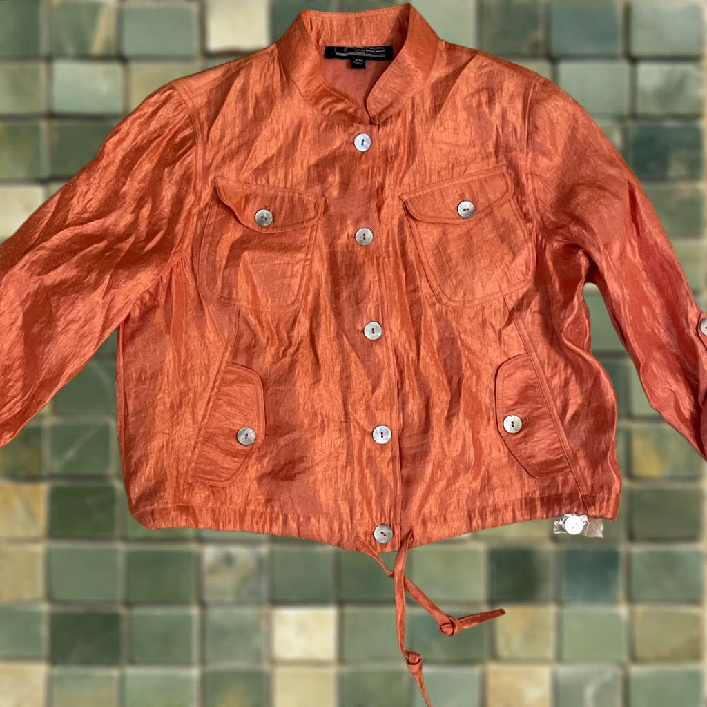 Vintage Linear Womens Sz PM Shiny Metallic Orange Convertible Sleeve Jacket Top Size M / US 6-8 / IT 42-44 - 1 Thumbnail