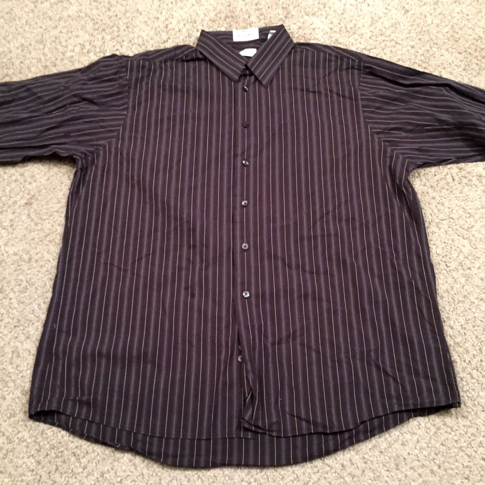 Calvin Klein Calvin Klein Shirt Mens Size 17 Gray Striped Long Sleeve Button Up Size US XL / EU 56 / 4 - 5 Thumbnail