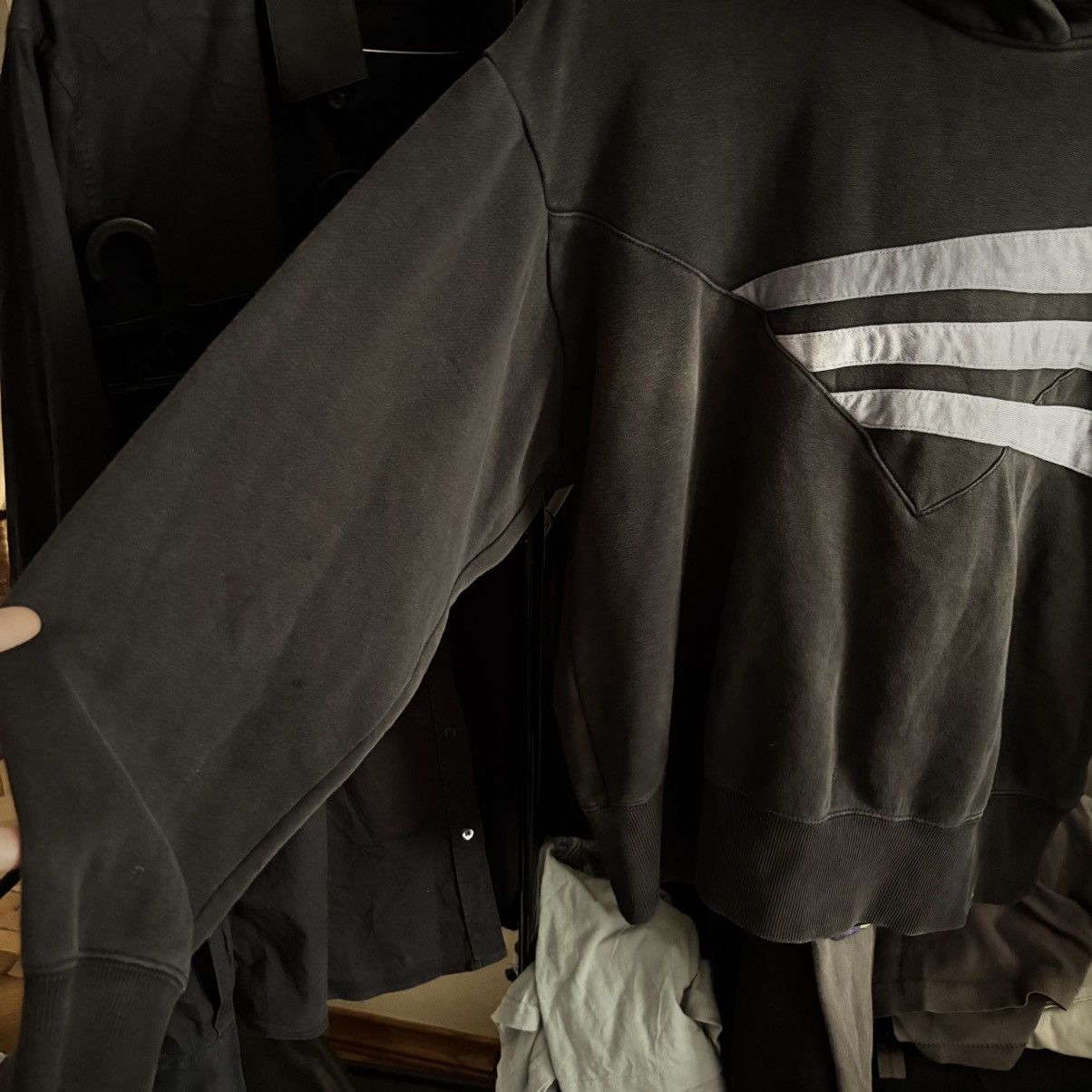 Vintage Adidas Trefoil Hoodie Asymmetrical Stripes –Boxy Fit