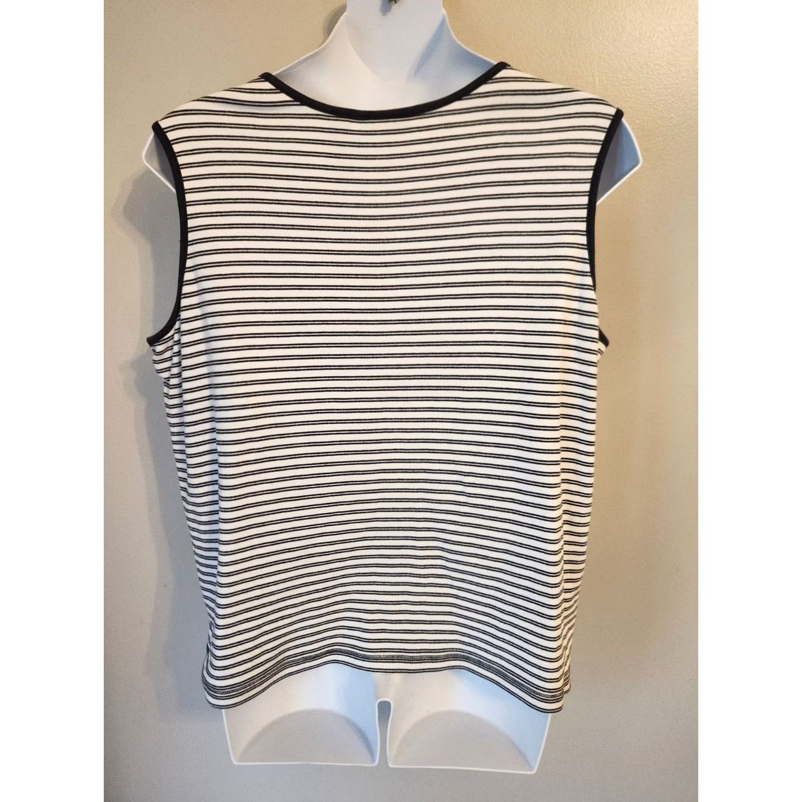 Vintage CB Casual White Black Stripe Sleeveless Henley Top Shirt 3X Plus Women XS? Size XXL / US 16-18 / IT 52-54 - 4 Thumbnail