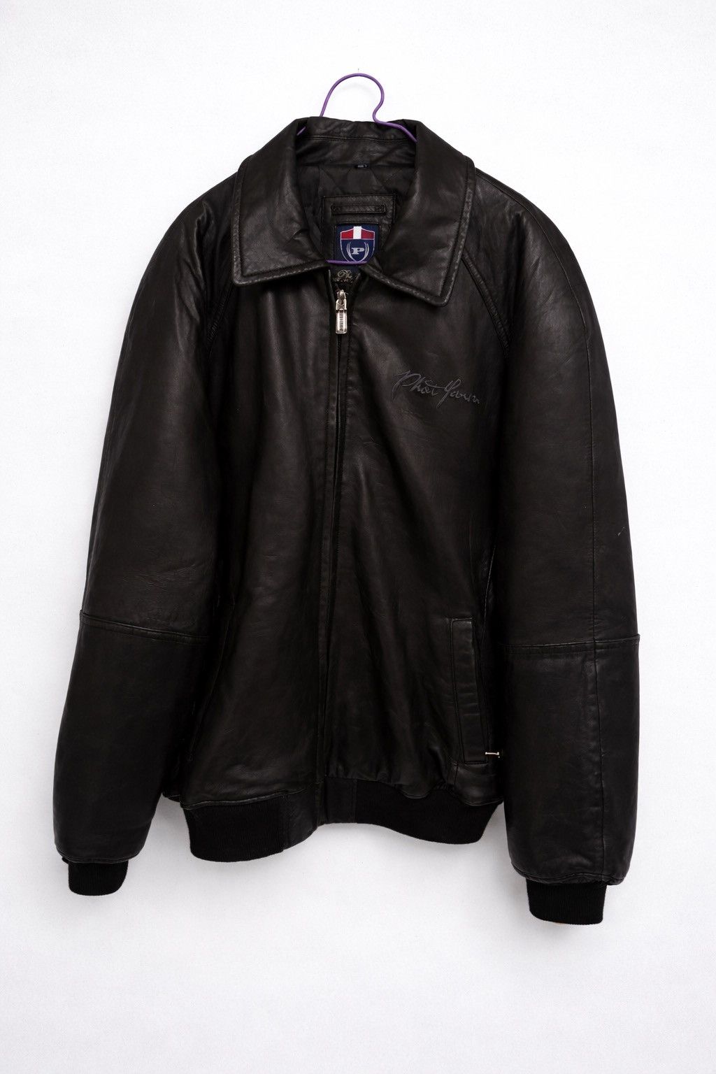 Phat Farm Phat Farm Y2K Black Leather Bomber Jacket Size US XL / EU 56 / 4 - 2 Thumbnail