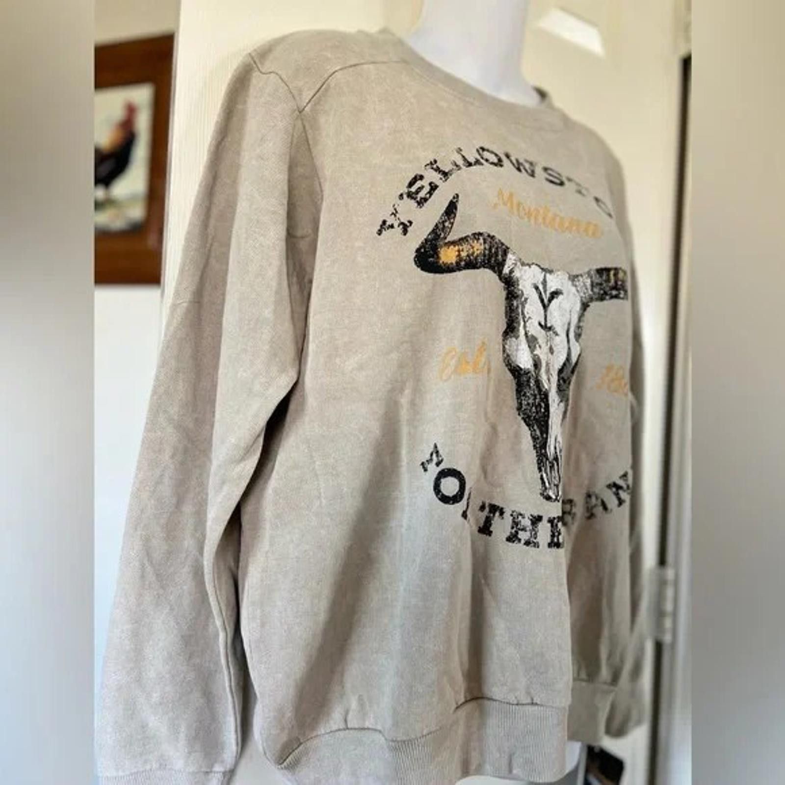 Other Yellowstone Dutton Ranch Skull Western Sweatshirt Beige SzXL Size M / US 6-8 / IT 42-44 - 3 Thumbnail
