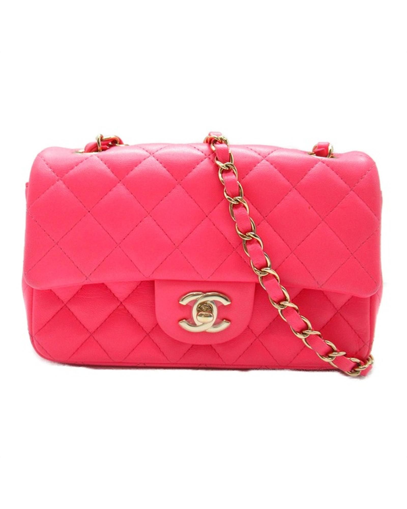 image of Pink Chanel Mini Classic Square Flap Bag In Excellent Condition, Women's