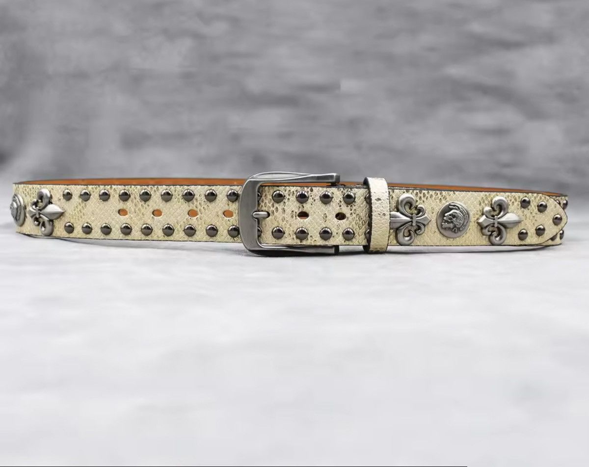 Japanese Brand Y2k PU Leather Rivet Punk Skull Gold Rock Belt 105 cm Size ONE SIZE - 4 Thumbnail