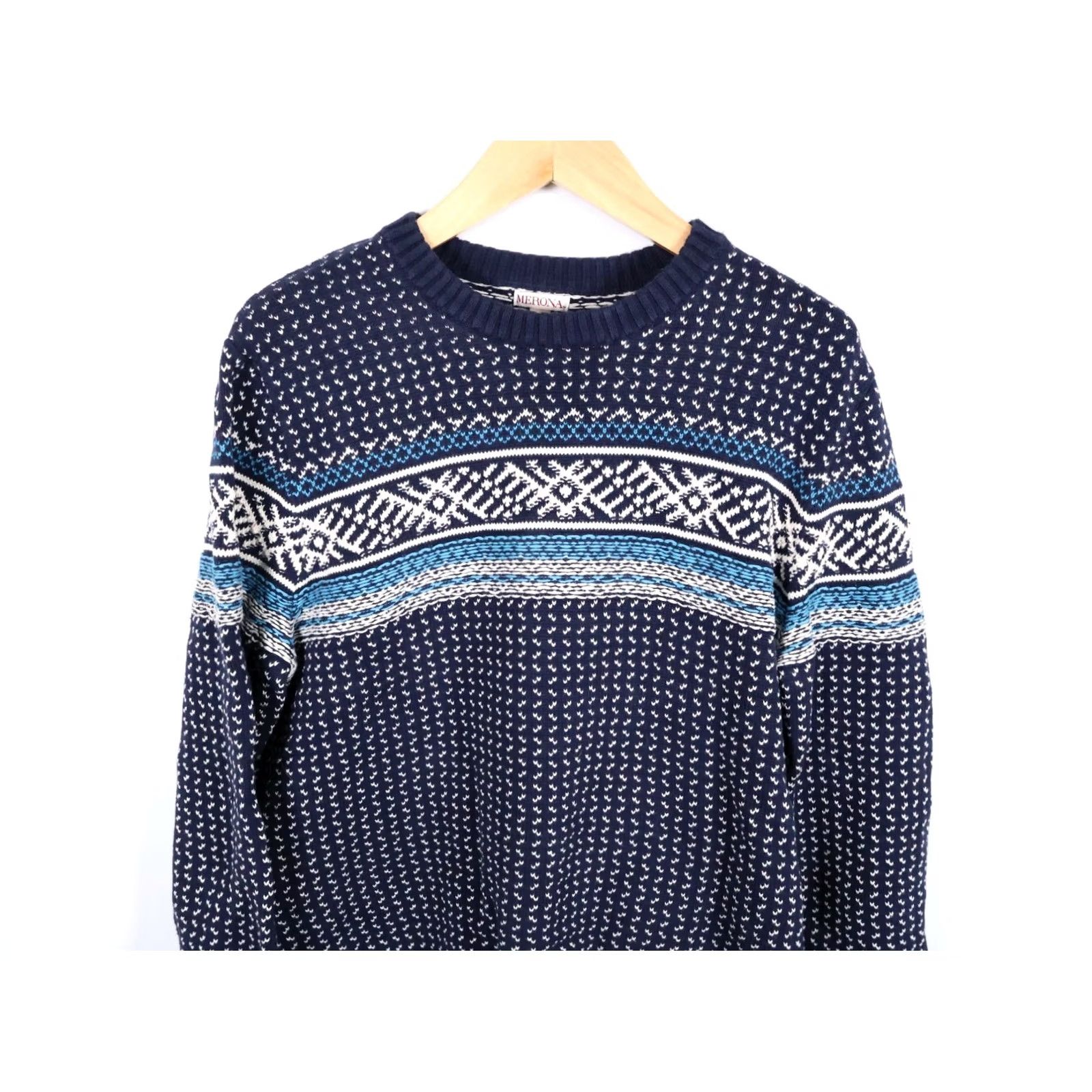 Merona Merona Birdseye Pattern Sweater Men's XL Dark Blue Crewneck Knit Geometric Preppy Retro Ski Casual Pullover Knit Heavyweight Regular Cardigan? Size US XL / EU 56 / 4 - 4 Thumbnail