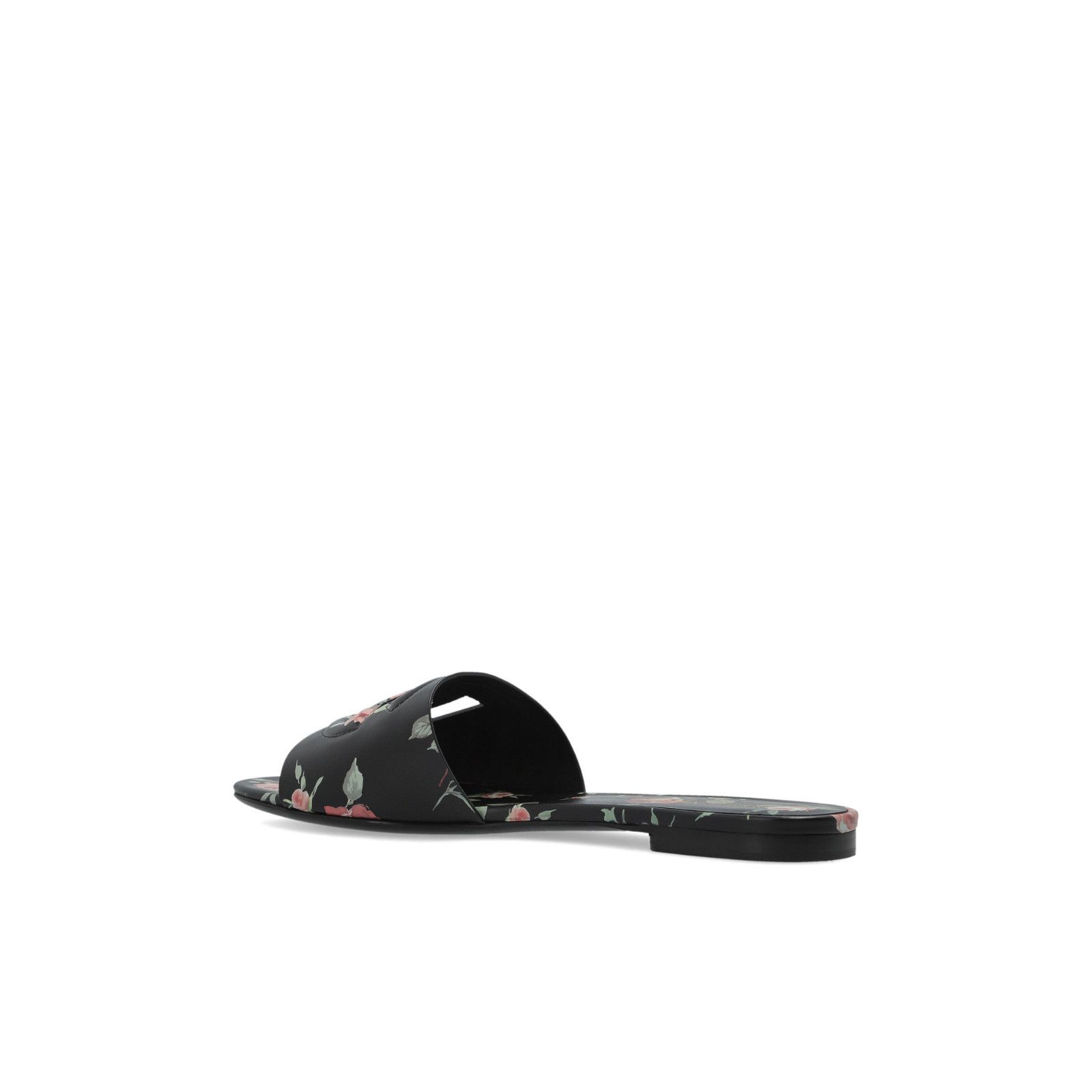 DOLCE&GABBANA Flower Black Leather Slides New & Authentic (W