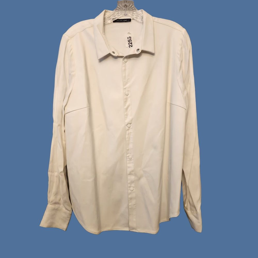 Vintage Dolce Cabo Shirts Womens XL Long Sleeve Pearl Snap Cream Casual Puff Sleeves Button-Up Knit Solid Basic Style Ladies Size XL / US 12-14 / IT 48-50 - 1 Thumbnail