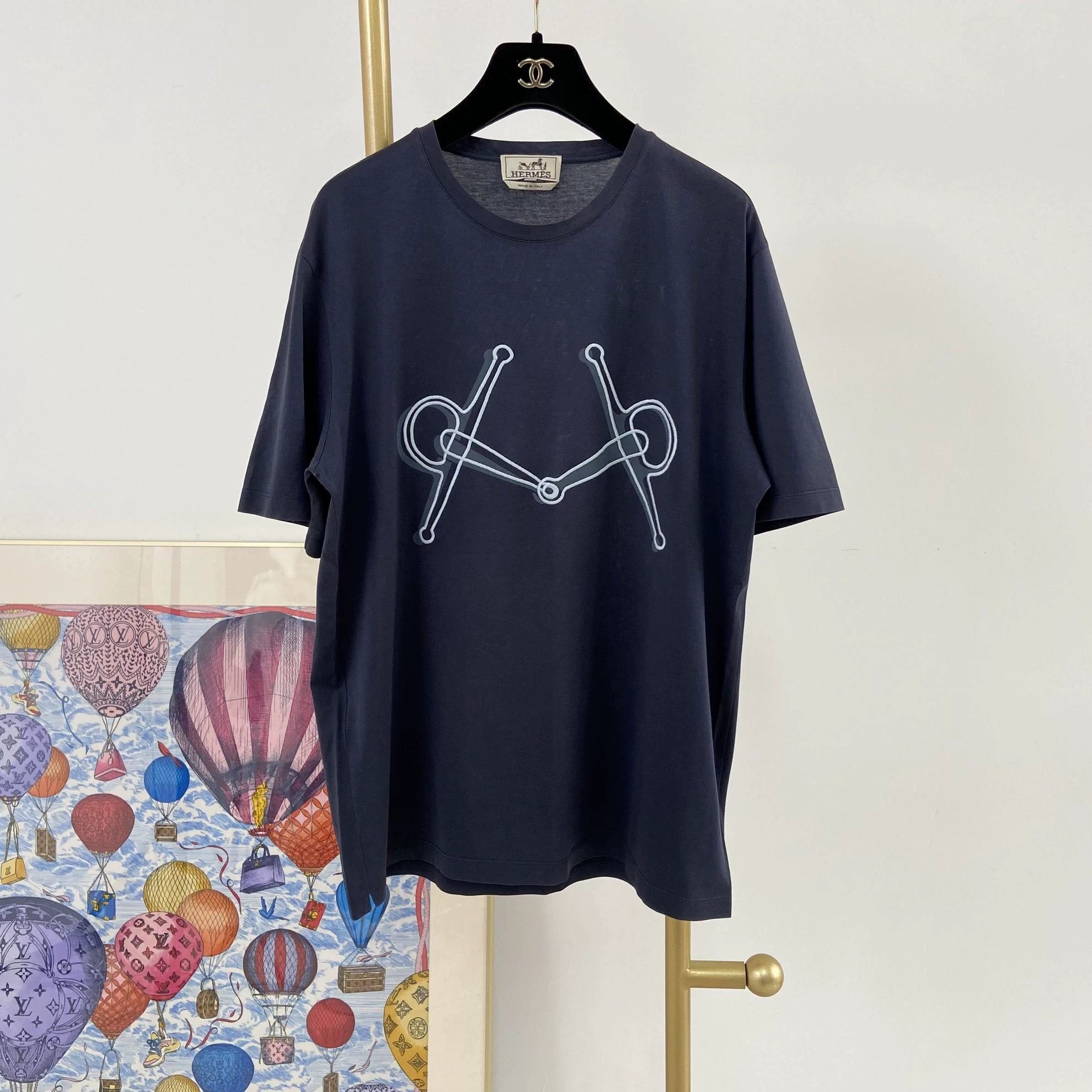 Hermes Hermes Navy Blue Printed Tee M 5776 Size M / US 6-8 / IT 42-44 - 1 Thumbnail