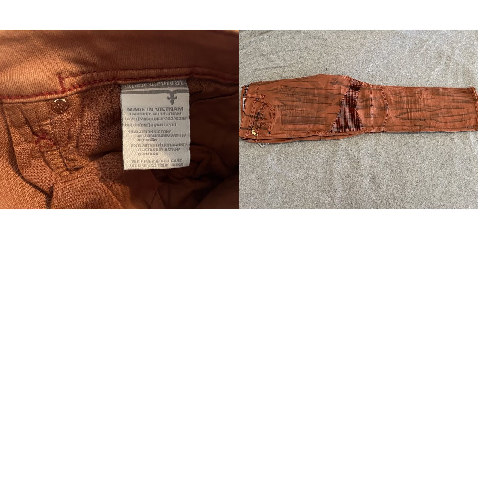 Vintage Rock Revival Jeans Distressed Orange Denim Mens 42x32 NWT Moto Biker Cotton/Elastane Jeans Mens Size US 42 / EU 58 - 8 Thumbnail