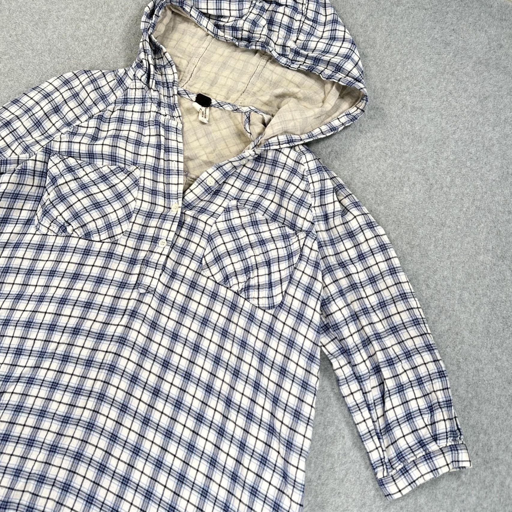 Vintage We The Free Tunic Shirt Womens M Blue Plaid Hooded V Neck Pullover Size M / US 6-8 / IT 42-44 - 2 Thumbnail