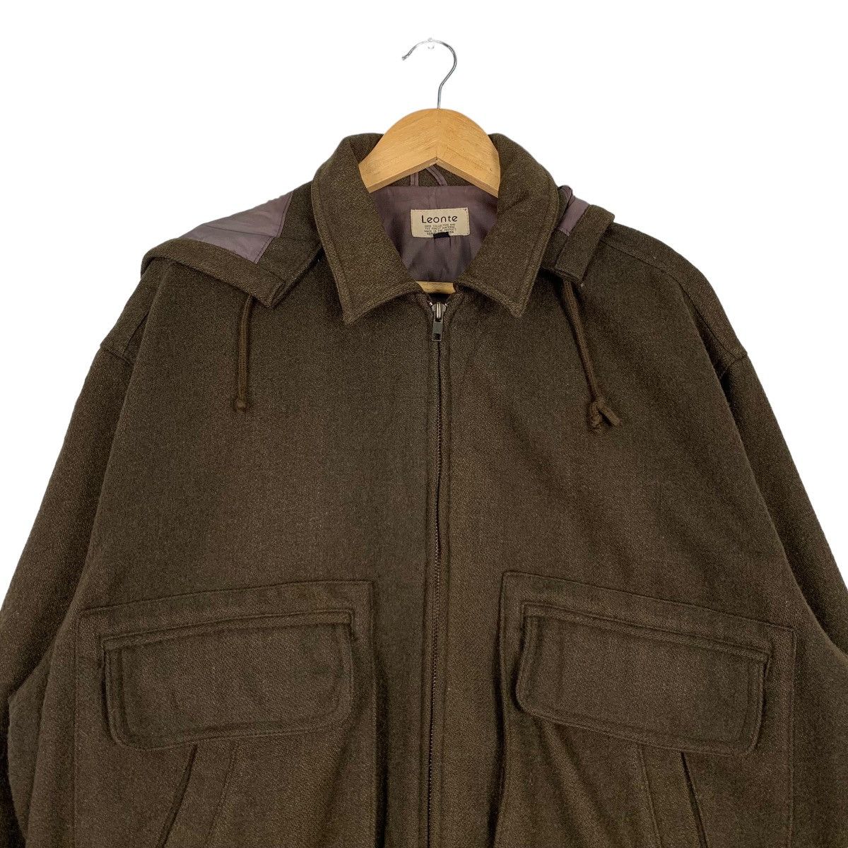 Japanese Brand LEONTE Olive Hooded Wool Bomber Jacket #1103-C50 Size US M / EU 48-50 / 2 - 2 Thumbnail