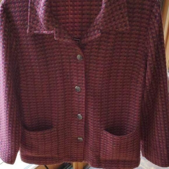 Vintage Appleseed's Burgandy Plaid Full Buttoned Sz. 12P Jacket with Size XL / US 12-14 / IT 48-50 - 3 Thumbnail