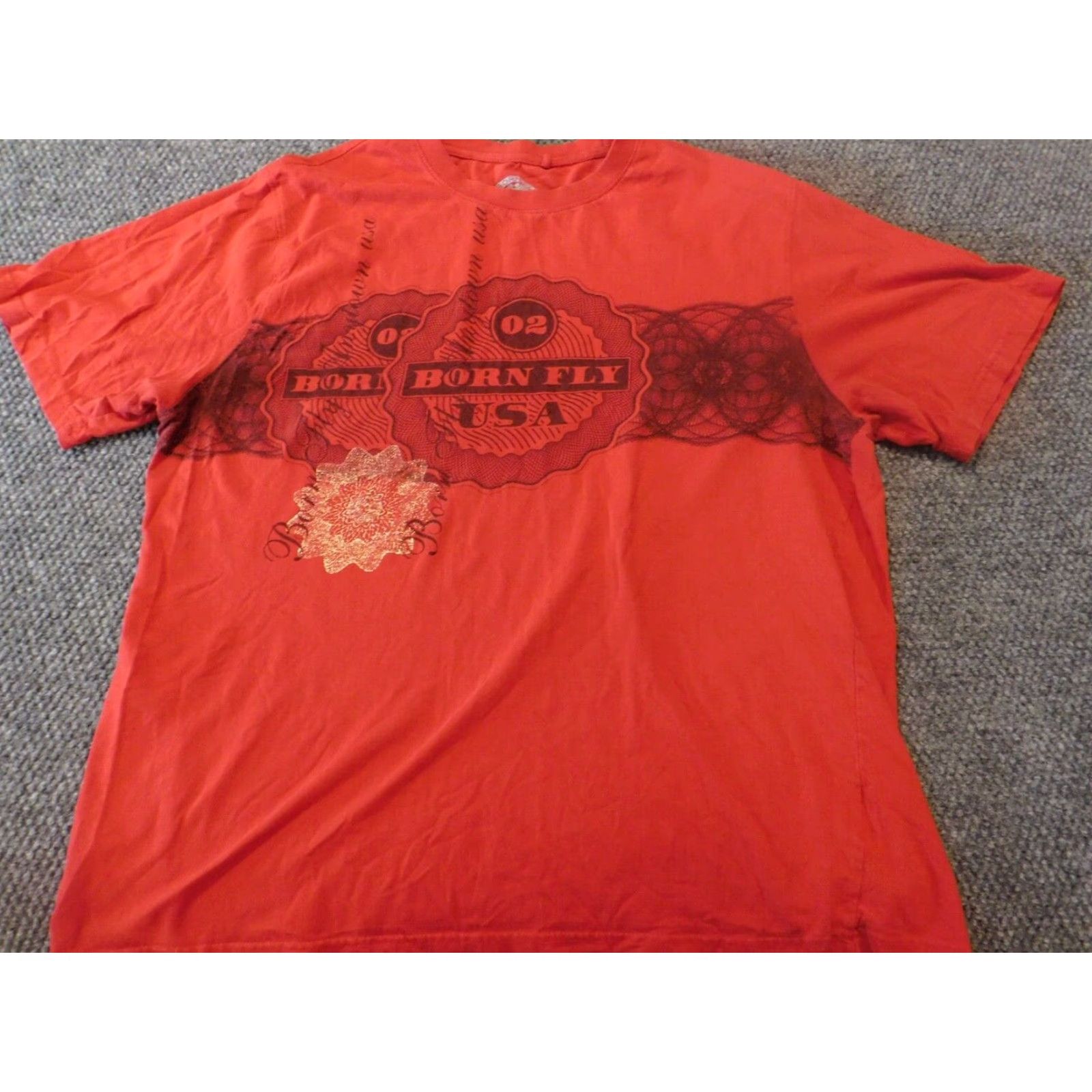 Vintage Born Fly Mens Shirt 2XL Red graphic Eagle T-Shirt Short Sleeve Crew Neck Logo City Vintage? No (But can't add). Size US XXL / EU 58 / 5 - 2 Thumbnail