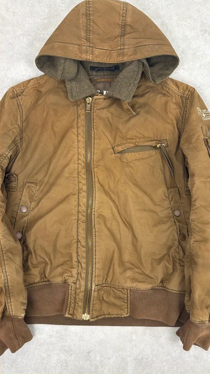 2000s Stone Island Brown Hooded Utility Bomber Jacket