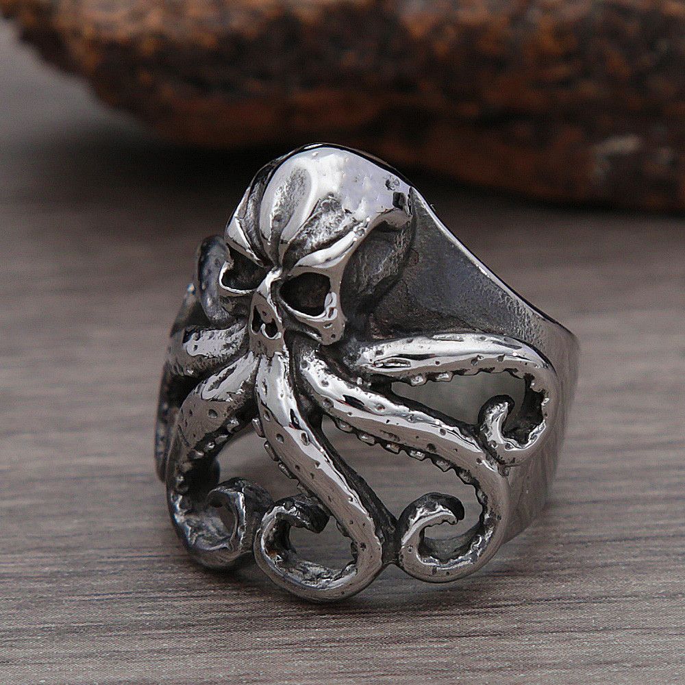 Vintage Retro Nordic Pirate Skull Octopus Ring Size ONE SIZE - 3 Thumbnail
