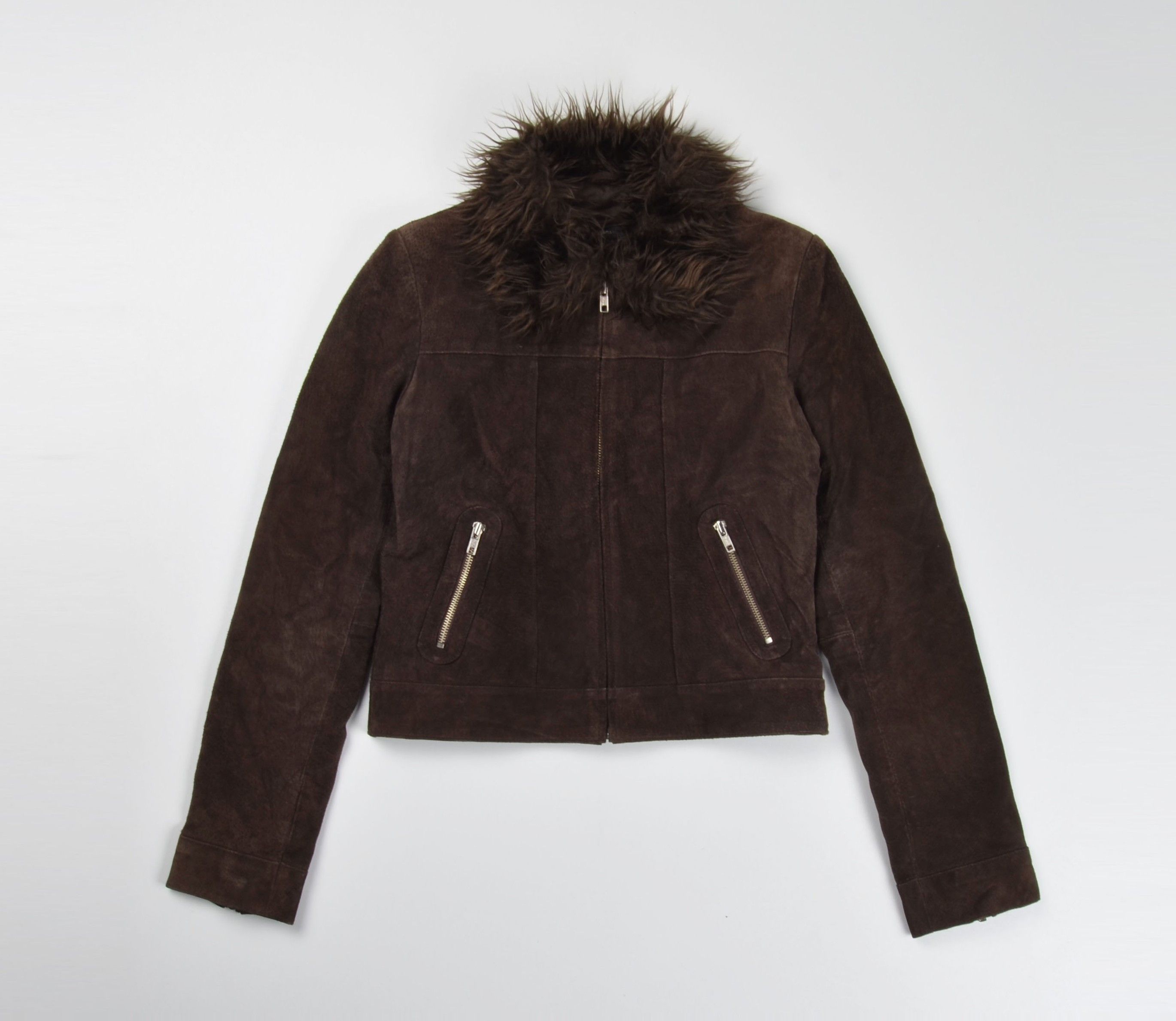 Other Vero Moda Y2K Suede Fur Collar Zip Up Biker Spy Jacket Size S / US 4 / IT 40 - 4 Thumbnail