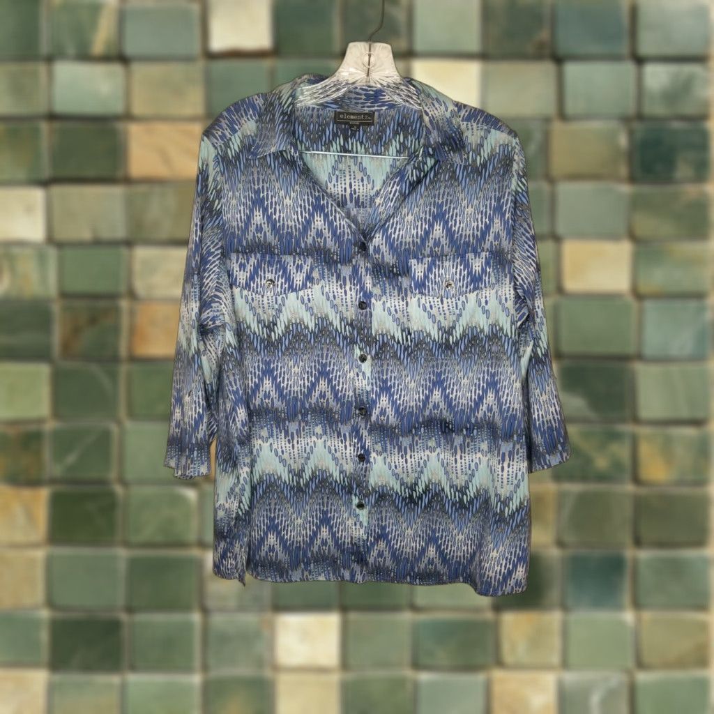 Element ELEMENTZ Blouse Women 1X Multicolor Blue Teal Size 1X Womens Blouse 1X Multicolor Teal Blue Size XL / US 12-14 / IT 48-50 - 1 Thumbnail