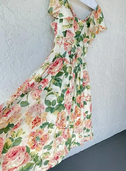Designer Vintage Floral Dress Size 12 Size L / US 10 / IT 46 - 1 Thumbnail