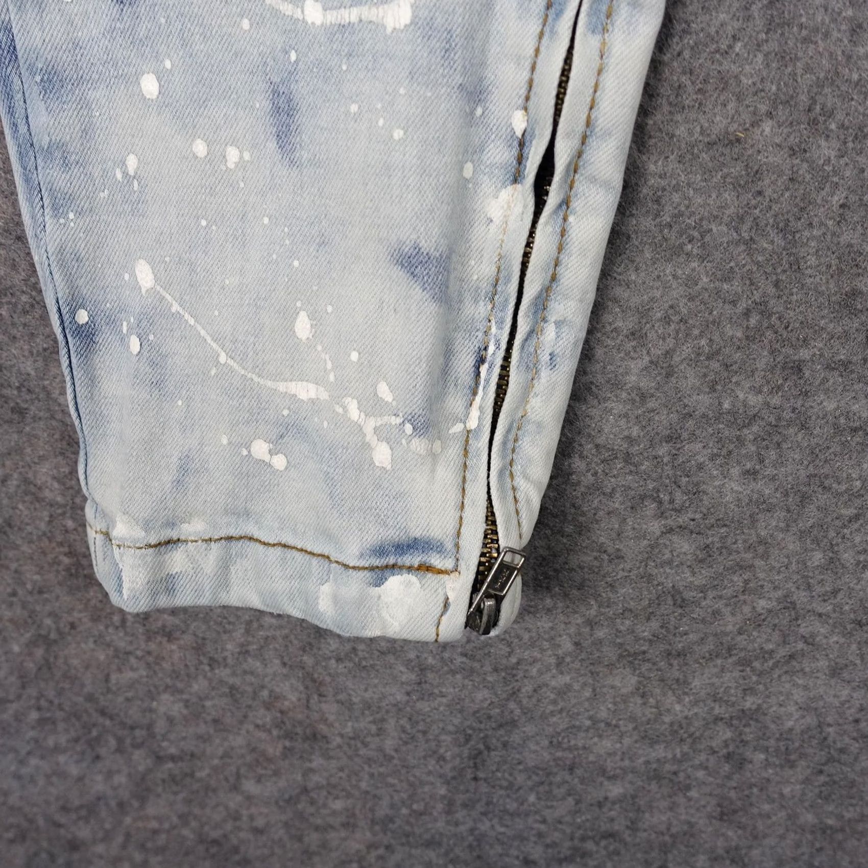 Denime Hyper Denim Jeans Mens 32 Skinny Stretch Ankle Zip Paint Splatter Light Blue Denim Size US 32 / EU 48 - 6 Thumbnail