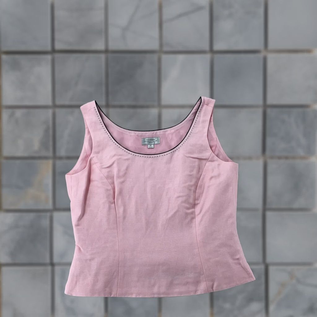 Vintage Tahari Lined Blouse Womens Petite 6P Pink Sleeveless Linen Blend Camisole Tank Shirt Womens Casual Size M / US 6-8 / IT 42-44 - 1 Thumbnail
