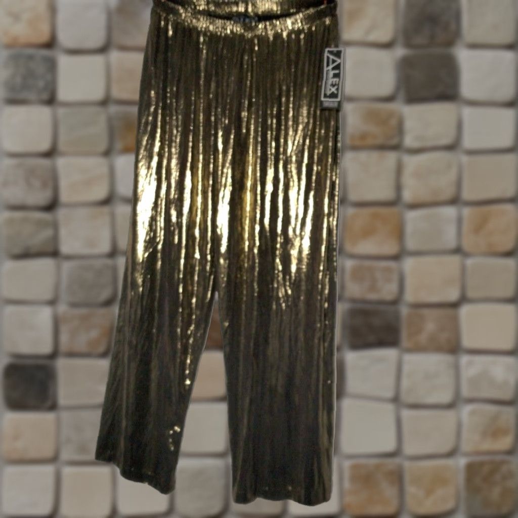 Alex Evenings VINTAGE Alex Evenings Wide-Leg Pants Dress Pants Women 1X Black Gold Metallic Elastic Waist Party Wedding Formal Holiday 90s Mens? Size 40" / US 18 - 1 Thumbnail