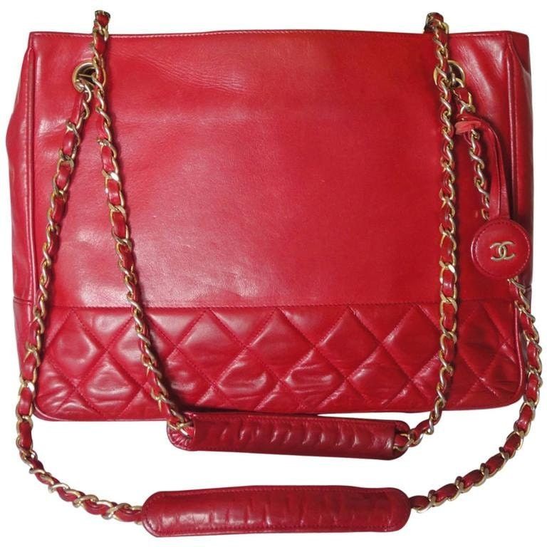 Chanel Vintage CHANEL red calfskin classic shoulder tote bag Size ONE SIZE - 2 Thumbnail