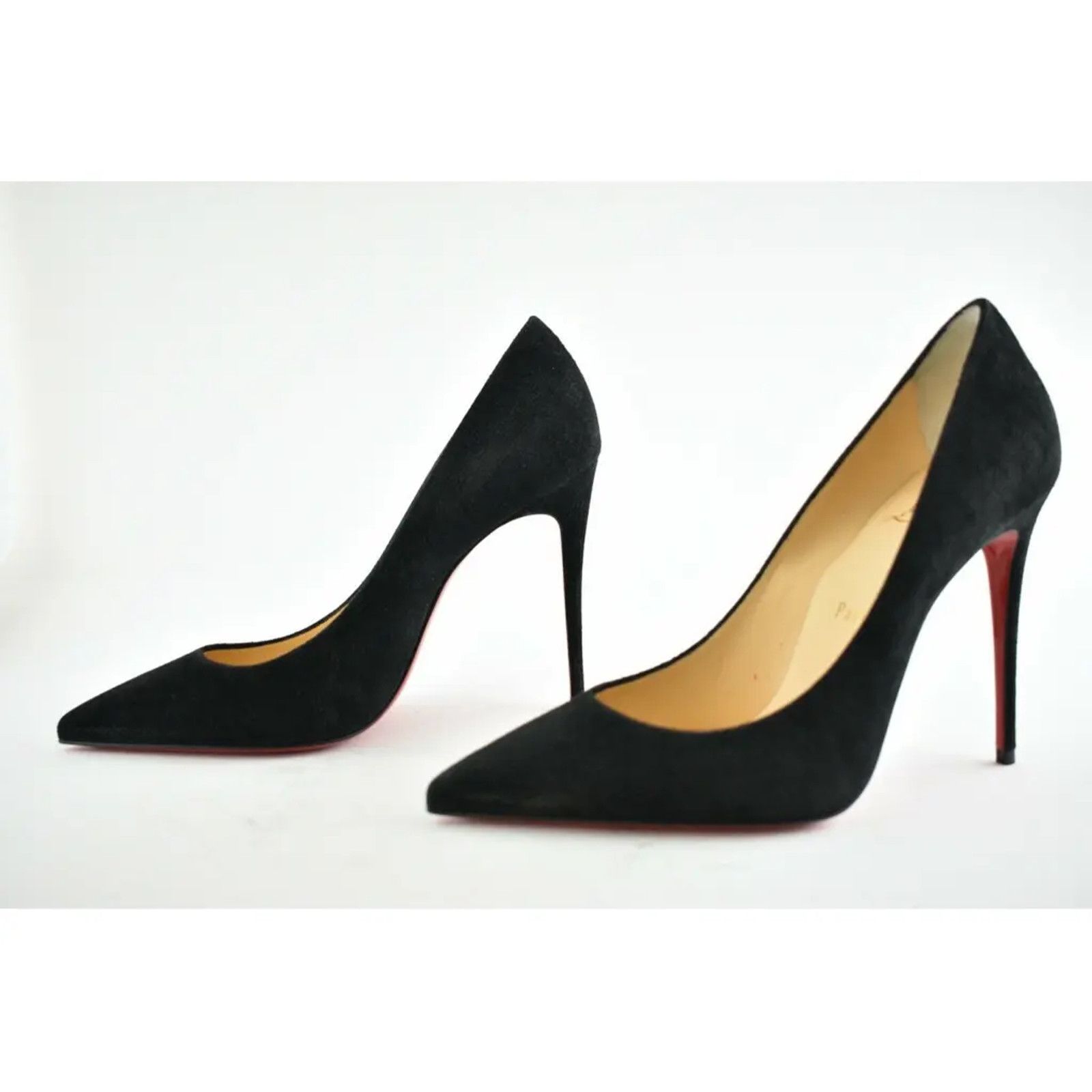 Christian Louboutin Kate 100 Black Suede Guana Classic Pointed Toe Heel Pump 37 Size US 7 / IT 37 - 9 Thumbnail